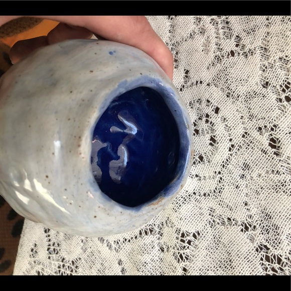 Light and dark blue pottery jar bowl vase votive - Picture 2 of 4